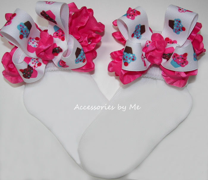 Cupcake Hot Pink Ruffle Bow Socks