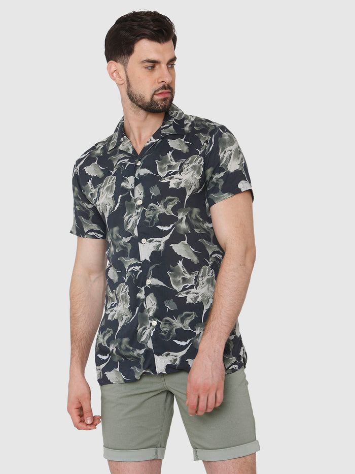 Black All Over Print Short Sleeves Shirt