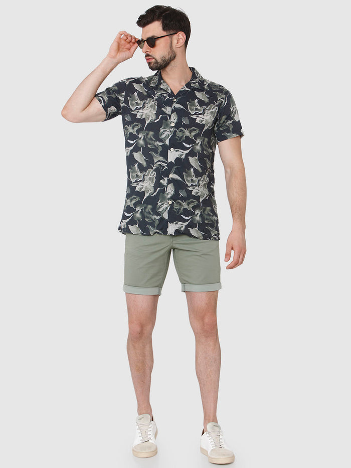 Black All Over Print Short Sleeves Shirt