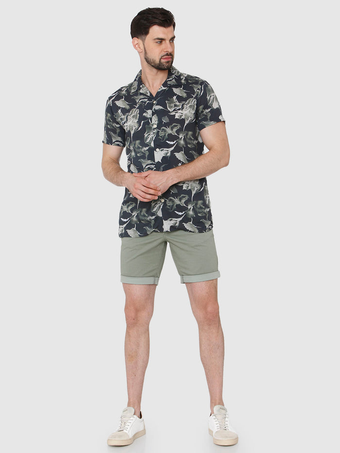 Black All Over Print Short Sleeves Shirt