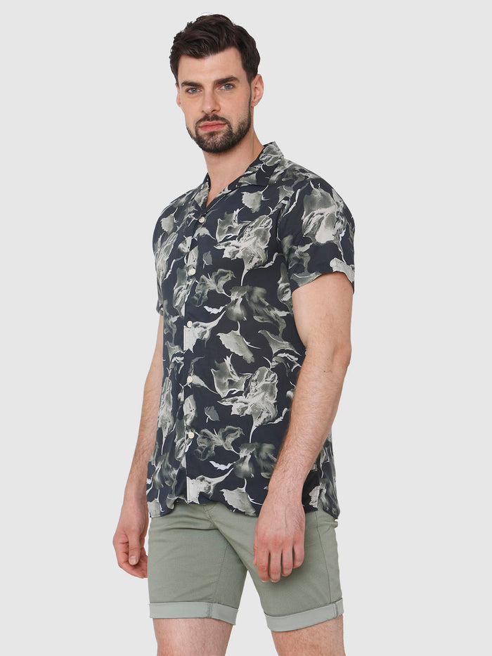 Black All Over Print Short Sleeves Shirt