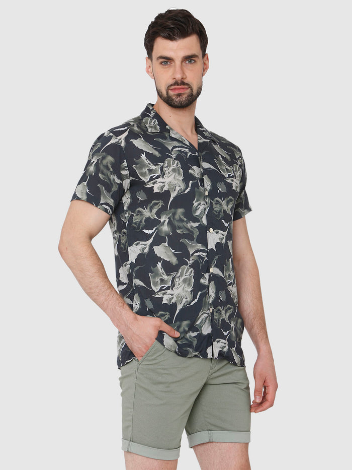 Black All Over Print Short Sleeves Shirt