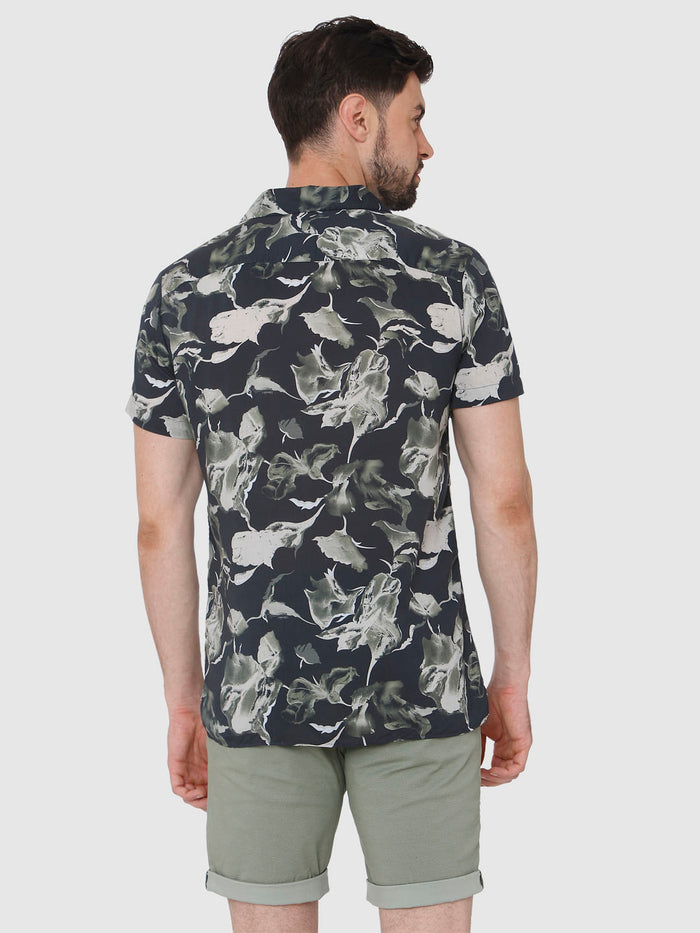 Black All Over Print Short Sleeves Shirt