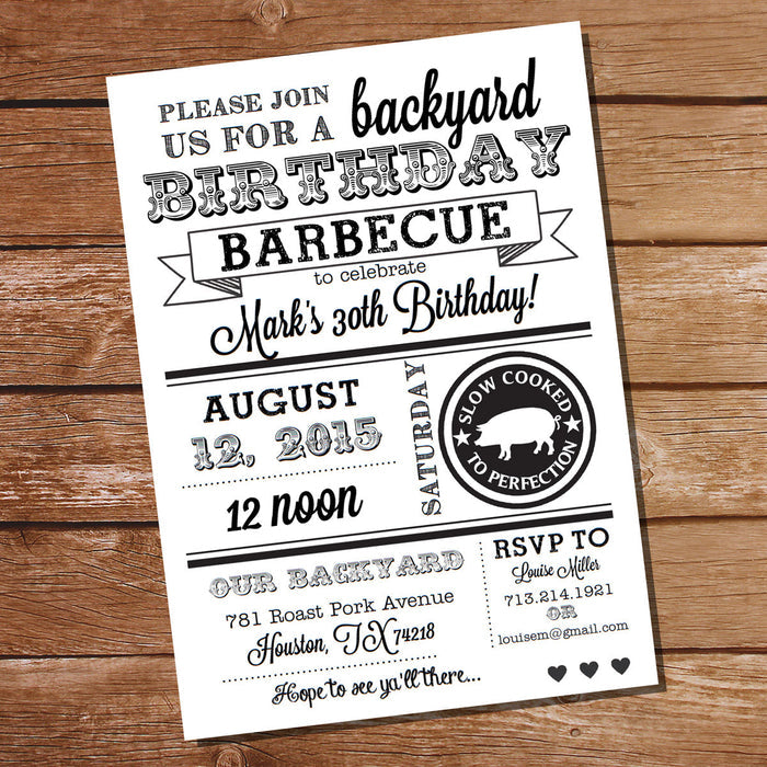 Black and White Birthday BBQ Invitation