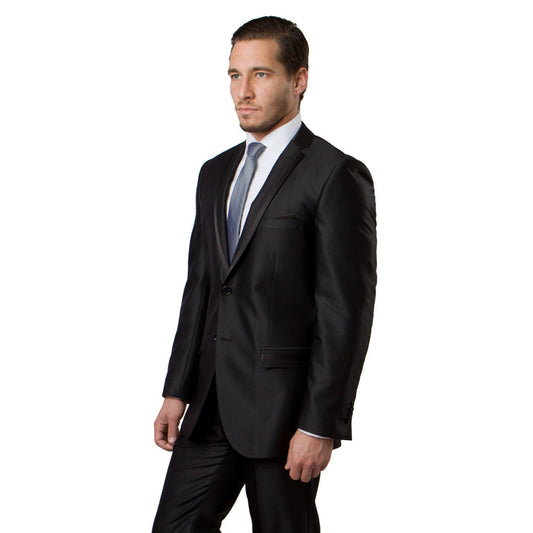 Black / Black Solid Tone on Tone  Satin 2-PC Slim Fit Stretch Suits For Men - Giorgio's Menswear
