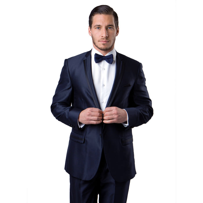 Black / Black Solid Tone on Tone  Satin 2-PC Slim Fit Stretch Suits For Men - Giorgio's Menswear