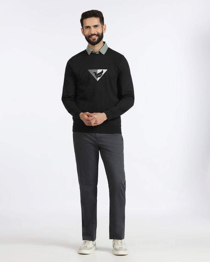 Black Crew Neck Solid Sweatshirt - Bling