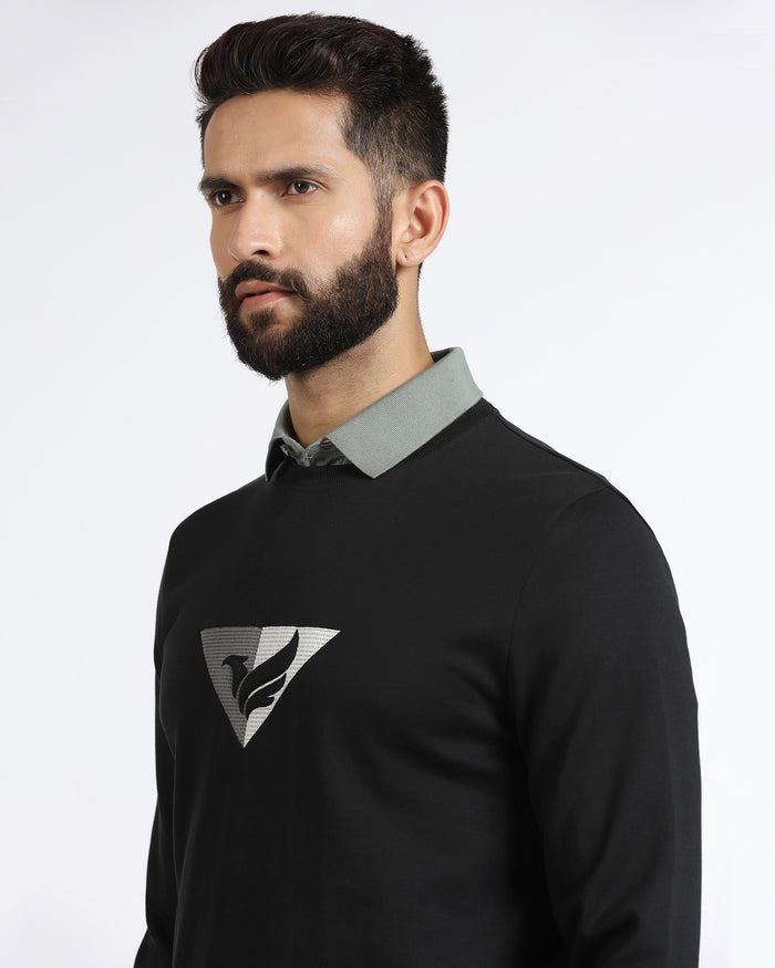 Black Crew Neck Solid Sweatshirt - Bling
