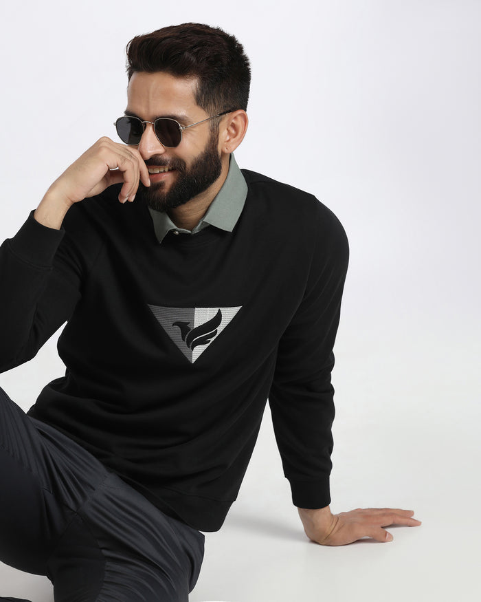 Black Crew Neck Solid Sweatshirt - Bling