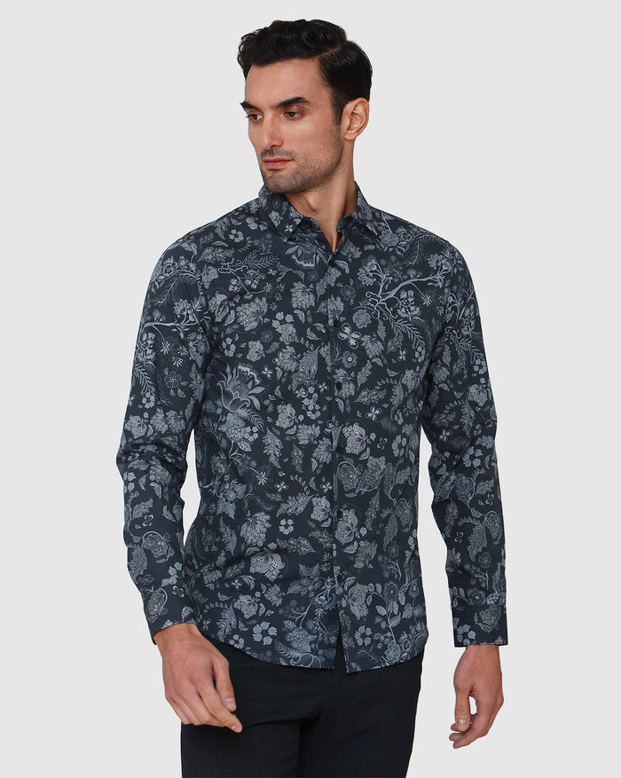 Black Floral Print Full Sleeves Shirt