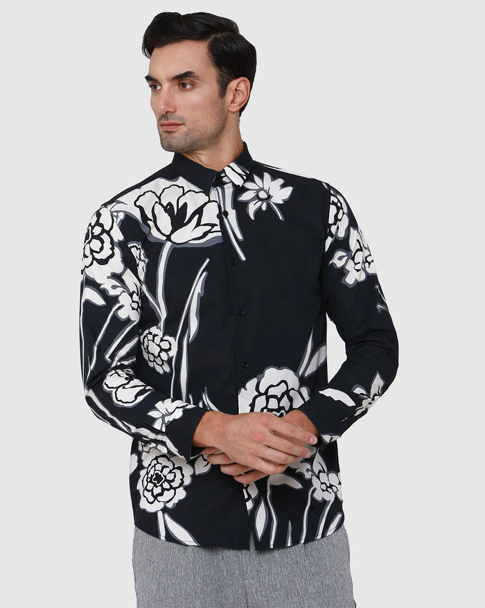 Black Floral Print Full Sleeves Shirt