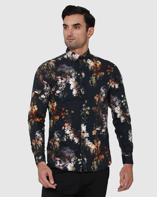 Black Floral Print Full Sleeves Shirt