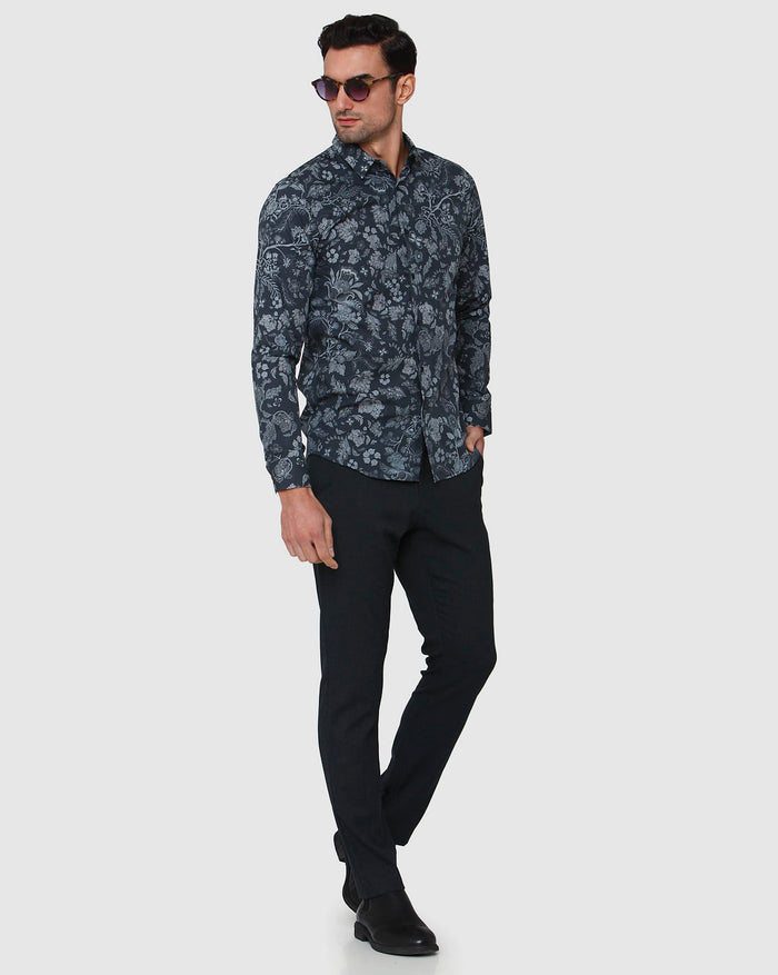 Black Floral Print Full Sleeves Shirt
