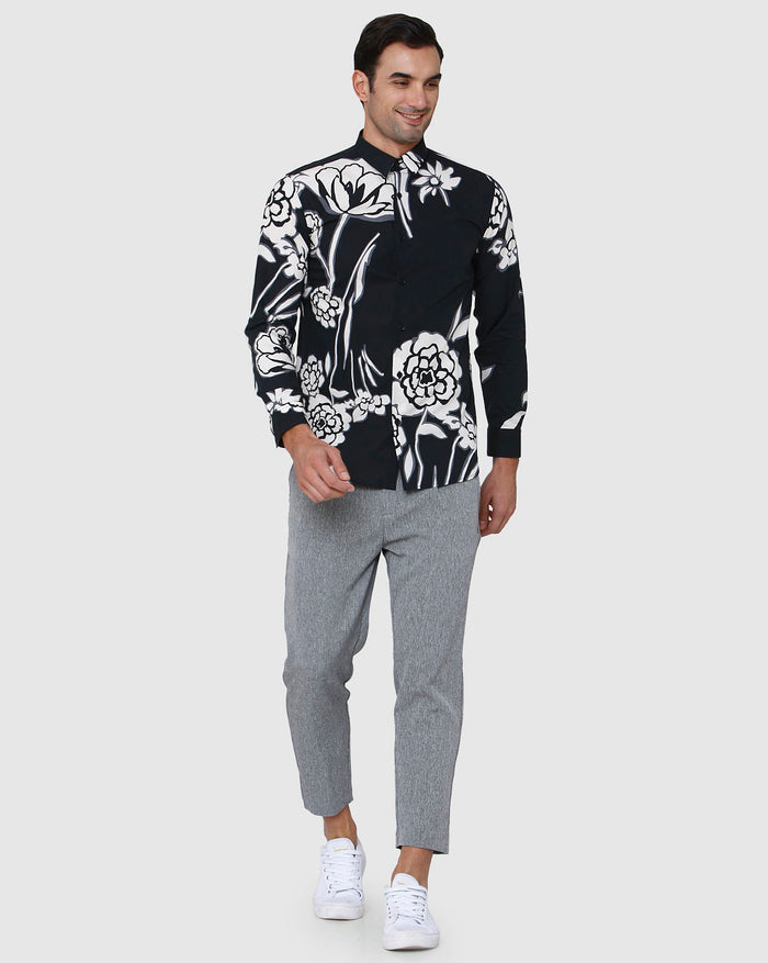Black Floral Print Full Sleeves Shirt