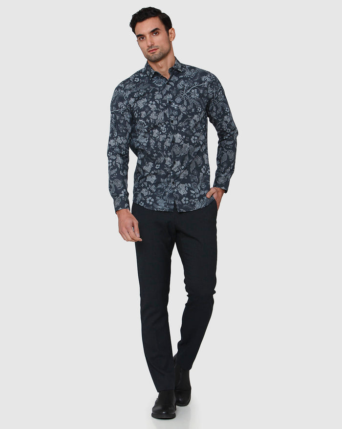 Black Floral Print Full Sleeves Shirt