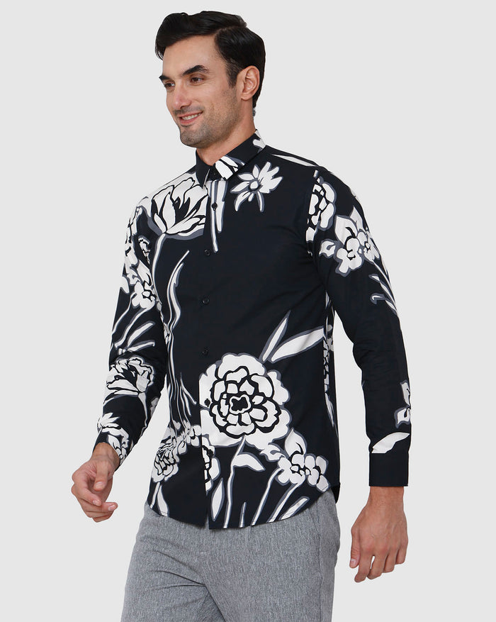 Black Floral Print Full Sleeves Shirt