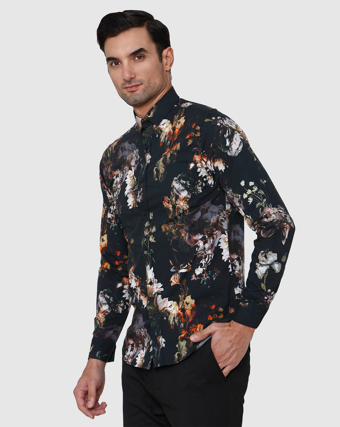 Black Floral Print Full Sleeves Shirt
