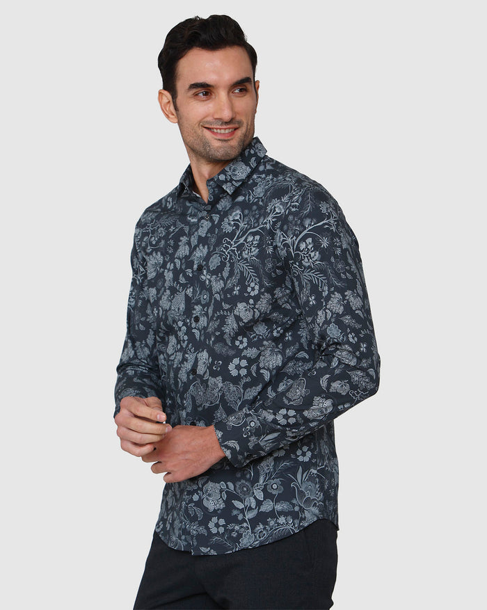 Black Floral Print Full Sleeves Shirt