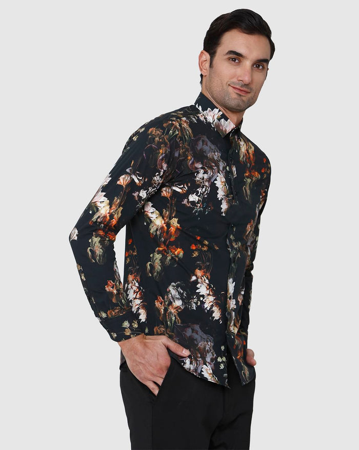 Black Floral Print Full Sleeves Shirt