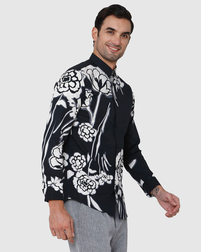 Black Floral Print Full Sleeves Shirt