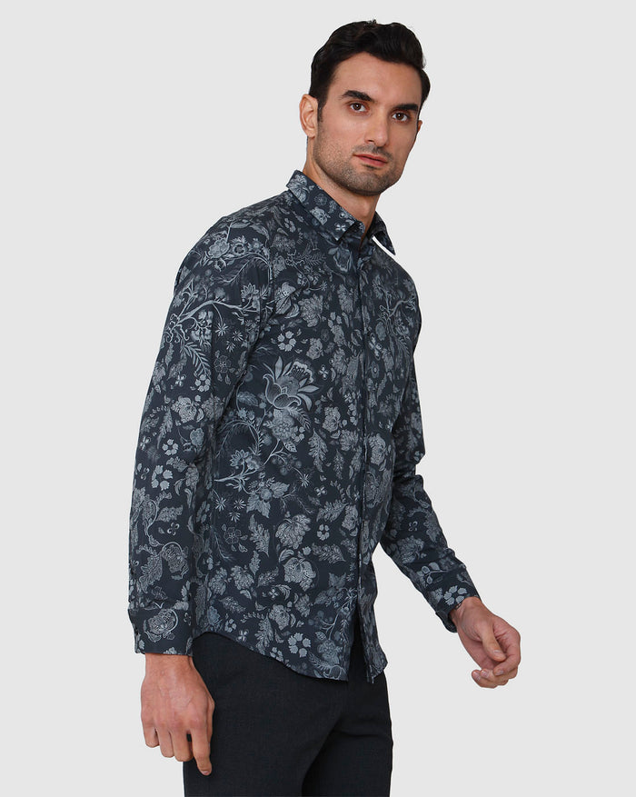 Black Floral Print Full Sleeves Shirt