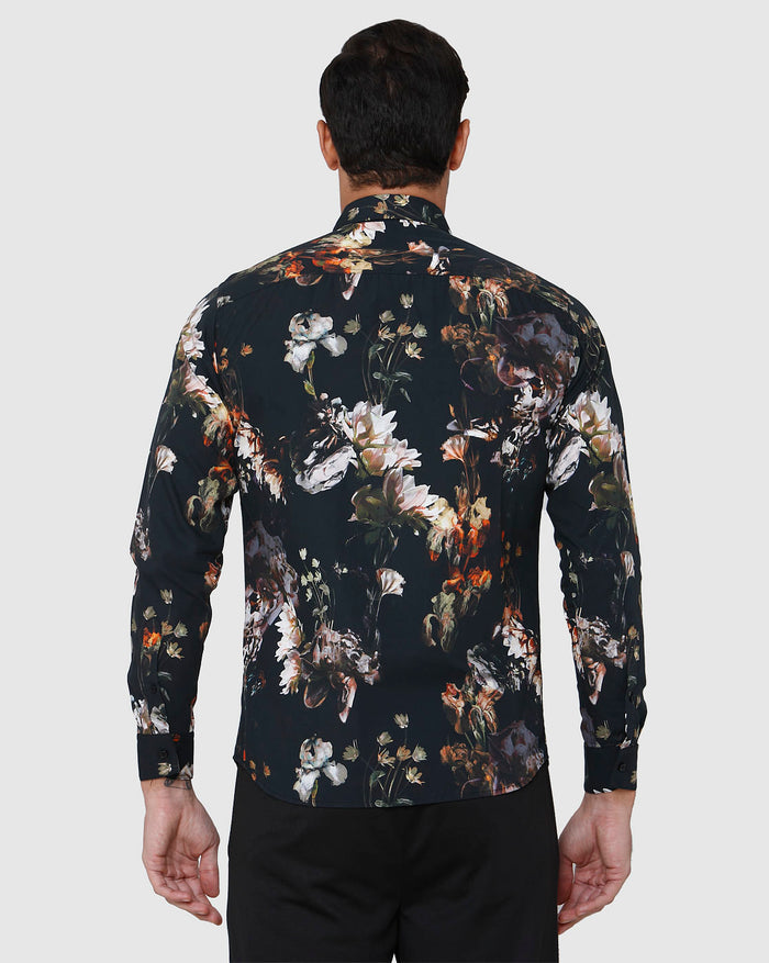 Black Floral Print Full Sleeves Shirt