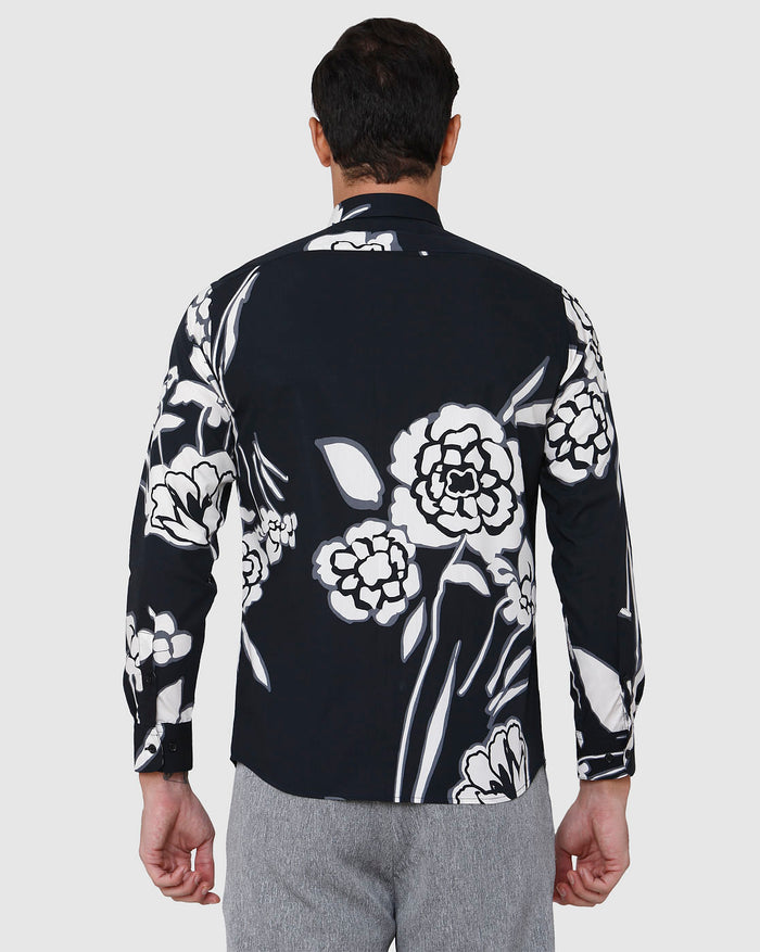 Black Floral Print Full Sleeves Shirt