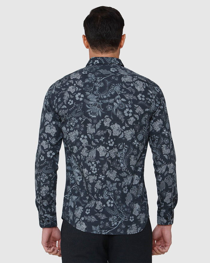 Black Floral Print Full Sleeves Shirt