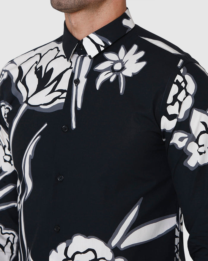 Black Floral Print Full Sleeves Shirt