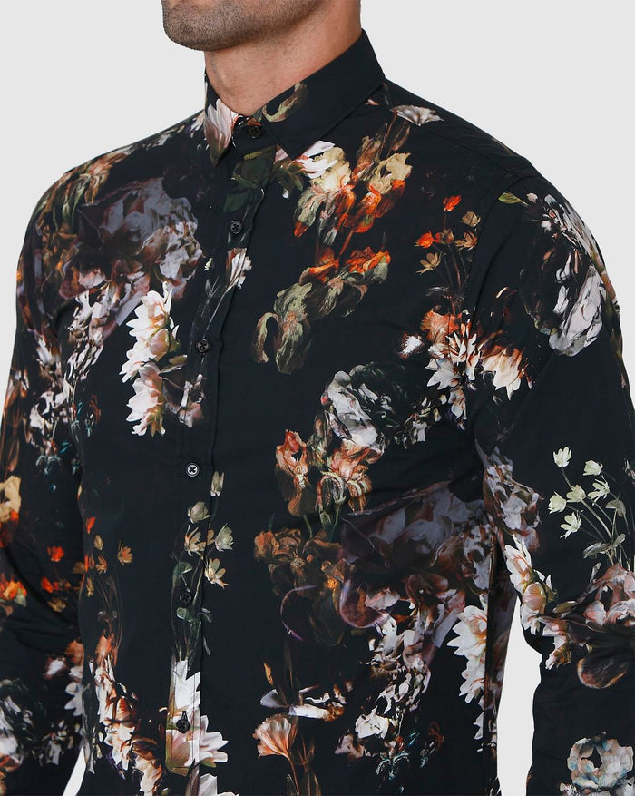 Black Floral Print Full Sleeves Shirt