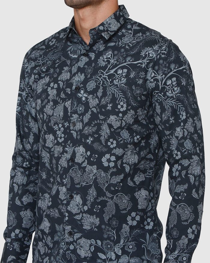 Black Floral Print Full Sleeves Shirt