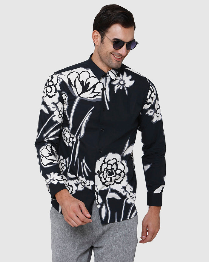 Black Floral Print Full Sleeves Shirt
