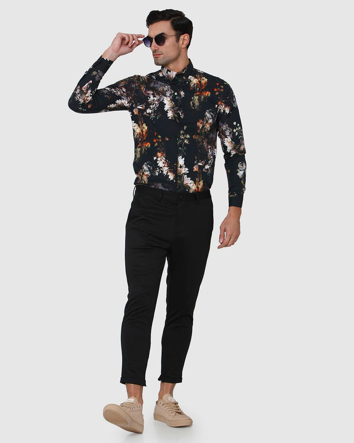 Black Floral Print Full Sleeves Shirt