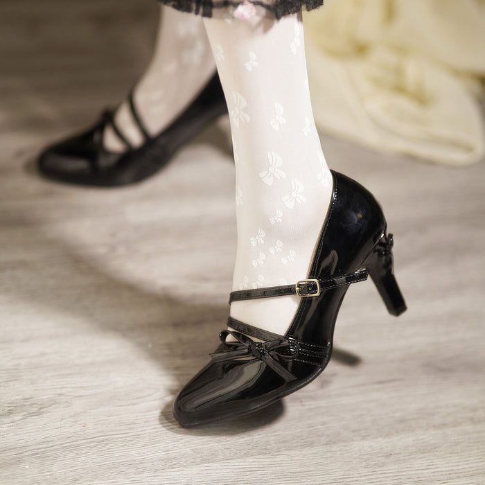Black Pointed-Toe Bow High Heel Shoes