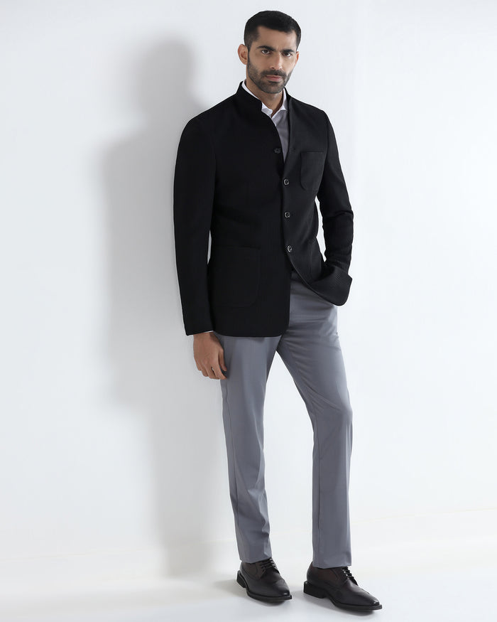 Black Textured Bandhgala - Theo