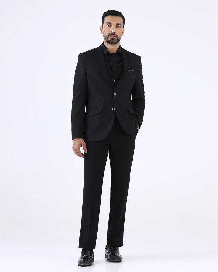 Black Three Piece Textured Suit - Ultrex
