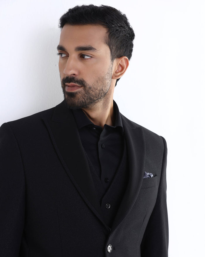 Black Three Piece Textured Suit - Ultrex