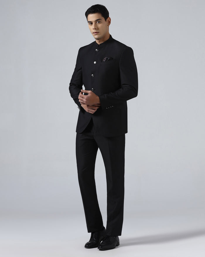 Black Two Piece Textured Suit - Micon