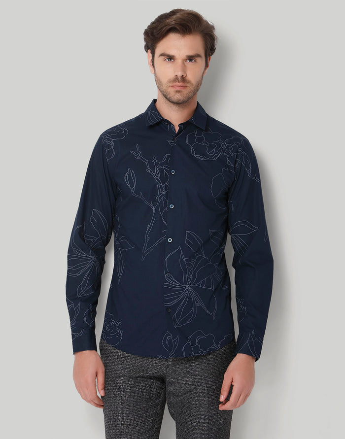 Blue Floral Print Full Sleeves Shirt