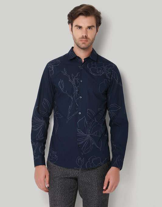 Blue Floral Print Full Sleeves Shirt