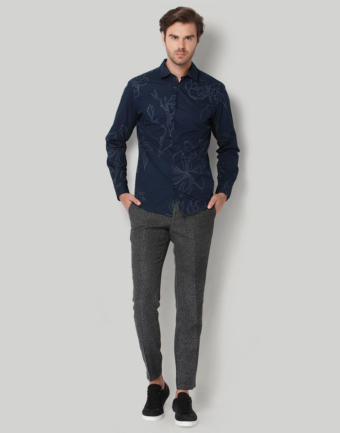 Blue Floral Print Full Sleeves Shirt
