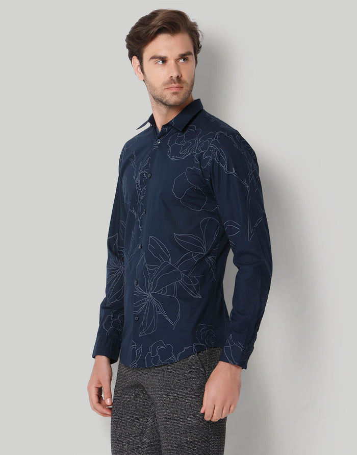 Blue Floral Print Full Sleeves Shirt