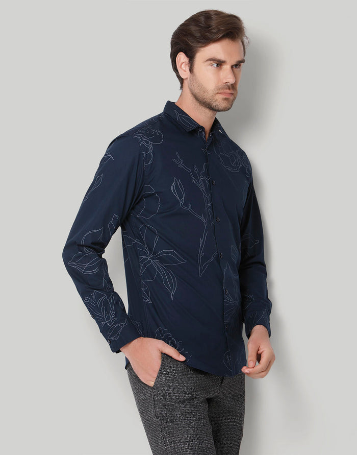 Blue Floral Print Full Sleeves Shirt