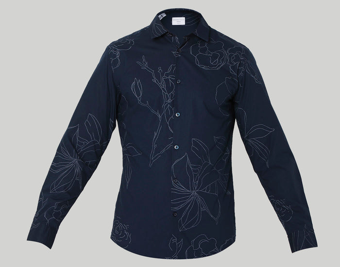 Blue Floral Print Full Sleeves Shirt