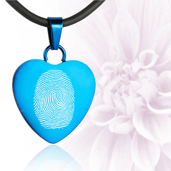 Blue polished fingerprint pendant - Heart