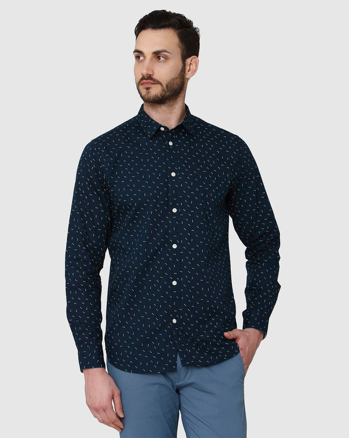Blue Printed Full Sleeves Shirt
