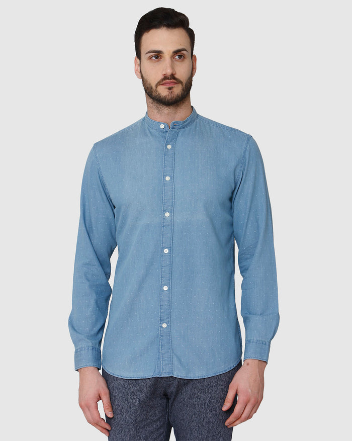 Blue Printed Full Sleeves Shirt