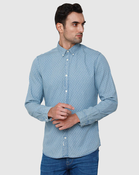 Blue Printed Full Sleeves Shirt