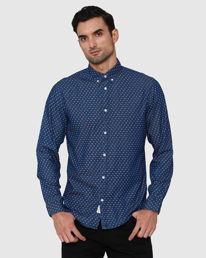 Blue Printed Full Sleeves Shirt
