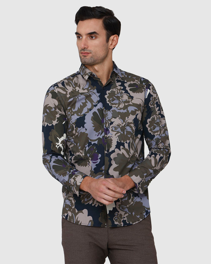 Blue Printed Full Sleeves Shirt